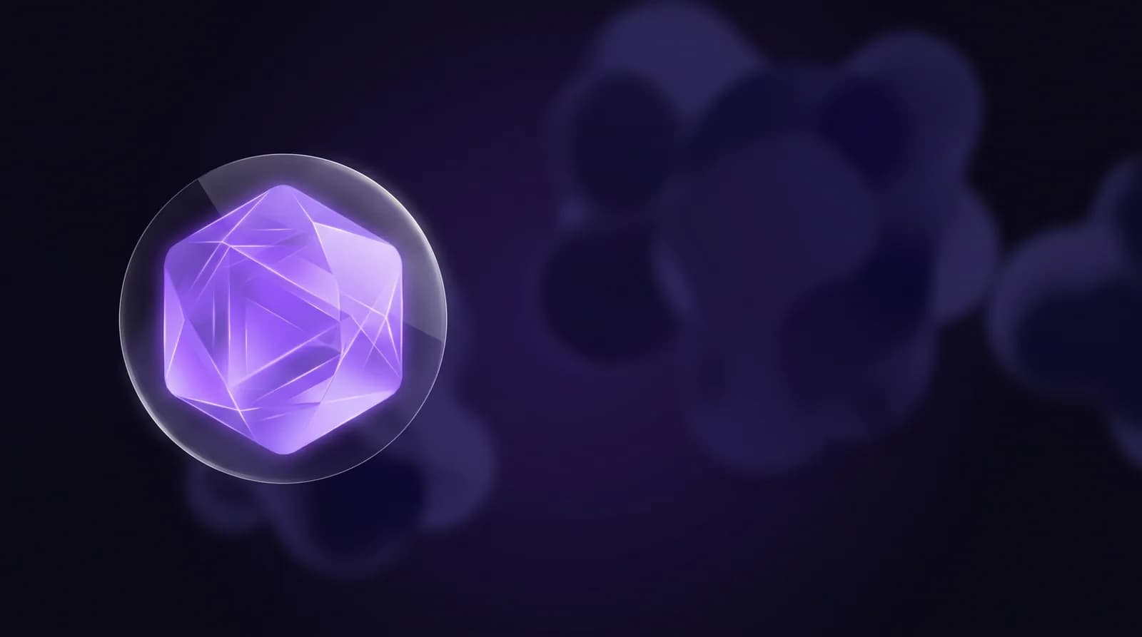 A single luminous form held behind a clean pane of light, with the darker shapes around it kept at a distance.