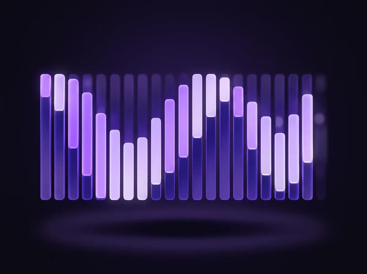 Abstract illustration: a row of luminous key-like bars, each depressed to a different depth, so the line running along the row rises and falls rather than sitting flat.