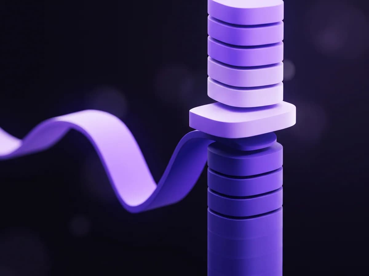 Abstract illustration: a continuous ribbon of motion resolving into a stack of separable segments, with one segment lifted out and re-seated — a recording becoming an editable list.